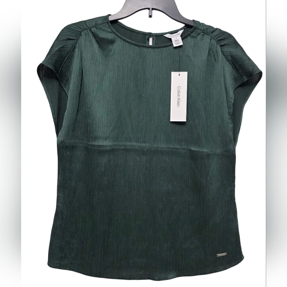 Calvin Klein Women Blouse Short Sleeve Green Size Medium